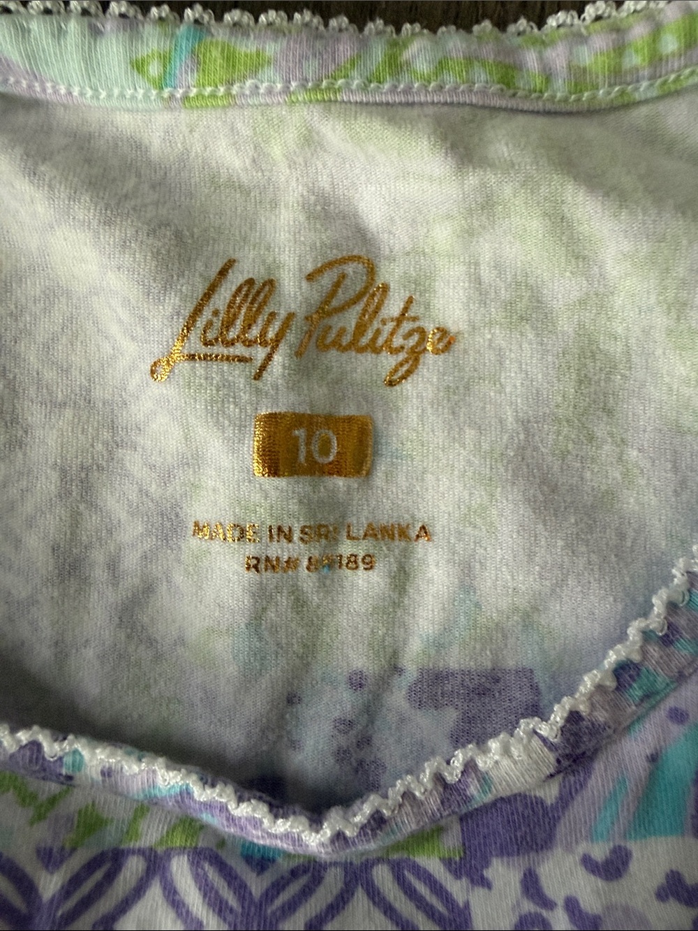 Lilly Pulitzer Lavender, Mint, and Gold Trim Sleep Top - Picture 2 of 4